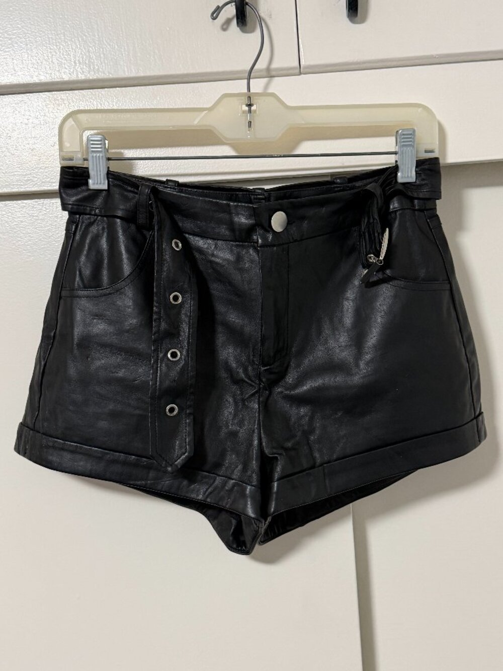 Nasty Gal Faux Leather Black High Waisted Belted Shorts